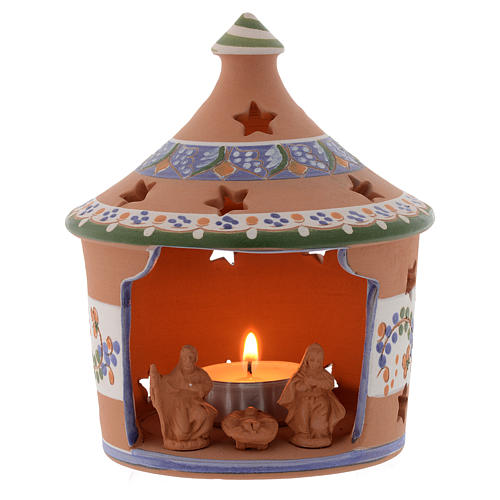 Christmas hut shaped candle holder in terracotta 13 cm 1