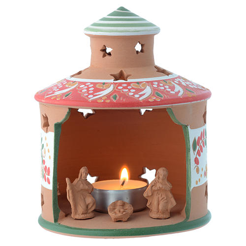 Drilled hut shaped candle holder in terracotta from Deruta 13 cm 1