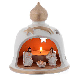 Christmas candle holder with bell and nativity made in terracotta 13 cm