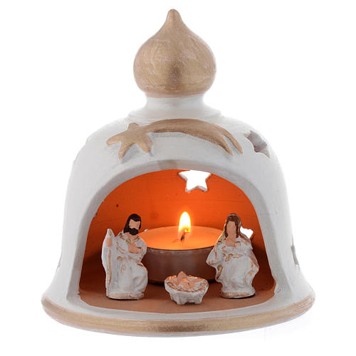 Christmas candle holder with bell and nativity made in terracotta 13 cm 1