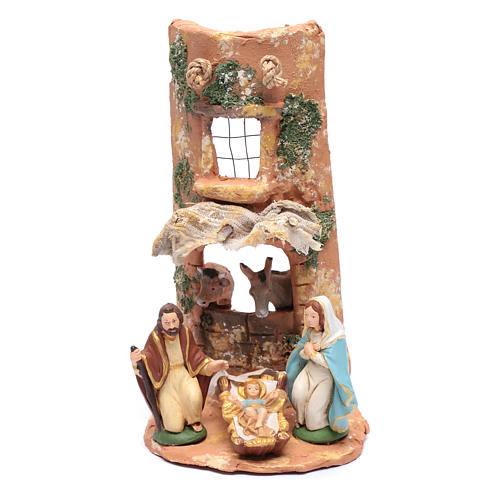 Holy family on terracotta from Deruta shingle with curtain 35 cm 1