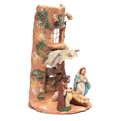 Holy family on terracotta from Deruta shingle with curtain 35 cm 3