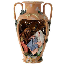 Holy family in vase with two handles 16 cm in terracotta from Deruta 35 cm
