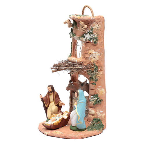 Holy family on shingle in terracotta from Deruta with small band 35 cm 2