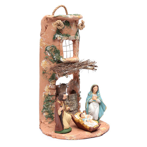 Holy family on shingle in terracotta from Deruta with small band 35 cm 3