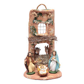 Holy family on shingle in terracotta from Deruta with small band 35 cm
