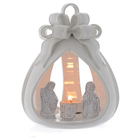 Kerzenhalter Sack Form weisse Terrakotta 17cm mit heilige Familie