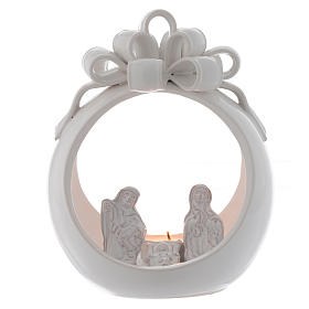 Christmas candle holder white ball in terracotta from Deruta 17 cm