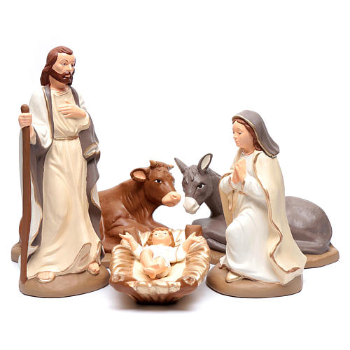 Nativity set in painted clay 5 figurines 40cm, elegant style 1