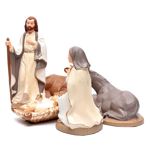 Nativity set in painted clay 5 figurines 40cm, elegant style 2