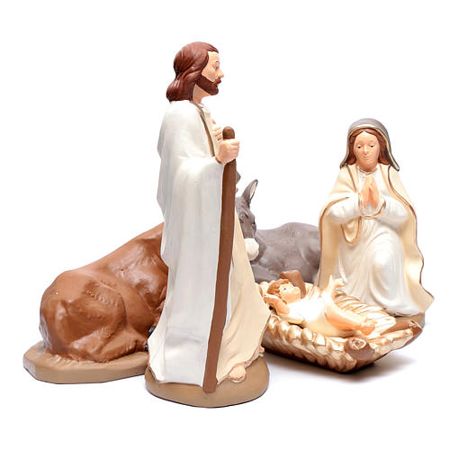 Nativity set in painted clay 5 figurines 40cm, elegant style 3