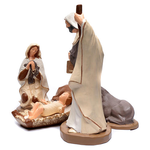 Nativity set in painted clay 5 figurines 50cm, elegant style 2