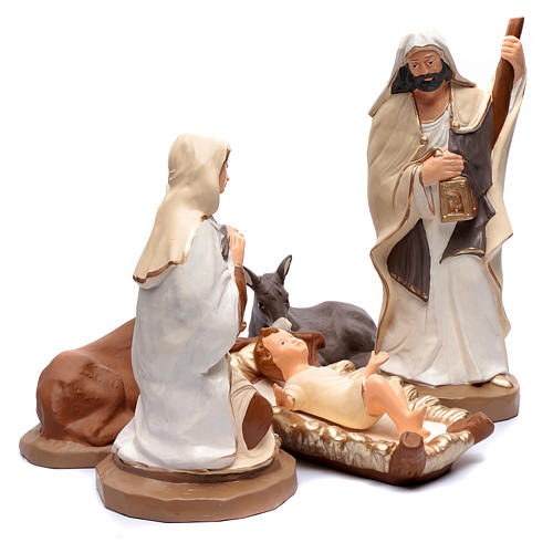 Nativity set in painted clay 5 figurines 50cm, elegant style 3