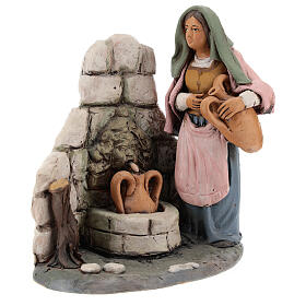 Frau am Brunnen mit Amphoren Krippe Deruta, 18 cm