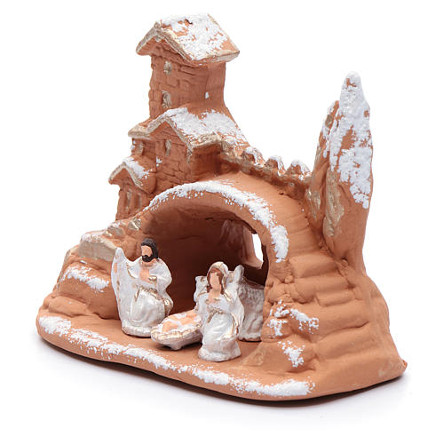 Hütte Terrakotta Deruta mit Schnee und heiligen Familie 2