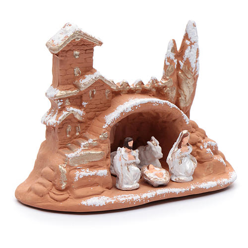 Hütte Terrakotta Deruta mit Schnee und heiligen Familie 3