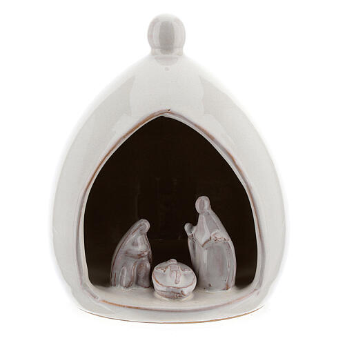 Drop stable with white Holy Family set 15 cm Deruta terracotta 1