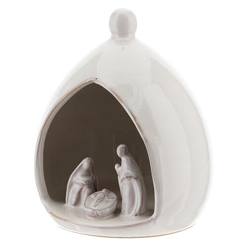 Drop stable with white Holy Family set 15 cm Deruta terracotta 2