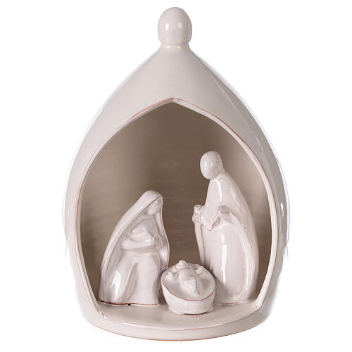White ceramic Holy Family with stable Deruta 22x16 cm white enamel 1