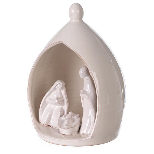 White ceramic Holy Family with stable Deruta 22x16 cm white enamel 2