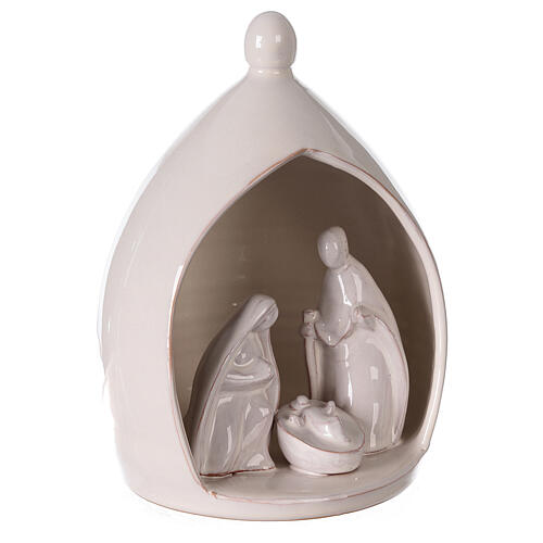 White ceramic Holy Family with stable Deruta 22x16 cm white enamel 3