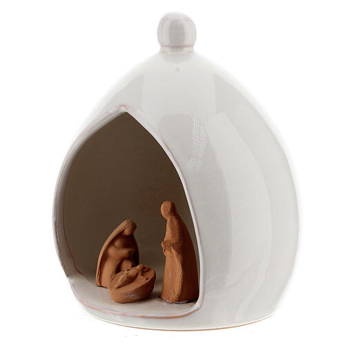 Holy Family in white stable Deruta terracotta 15x10 cm 2