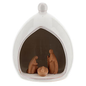 White stable with Holy Family in natural Deruta terracotta 15x10 cm