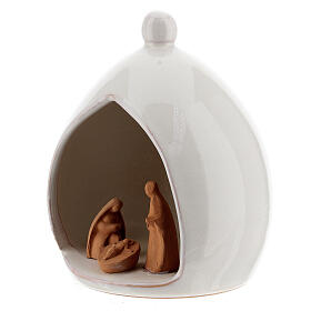 White stable with Holy Family in natural Deruta terracotta 15x10 cm