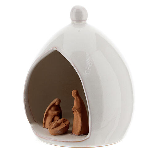 White stable with Holy Family in natural Deruta terracotta 15x10 cm 2