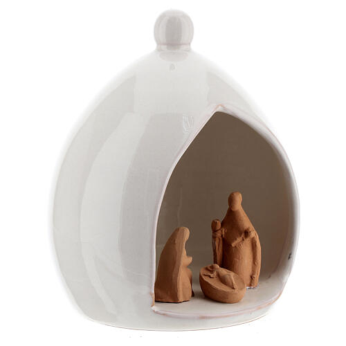 White stable with Holy Family in natural Deruta terracotta 15x10 cm 3
