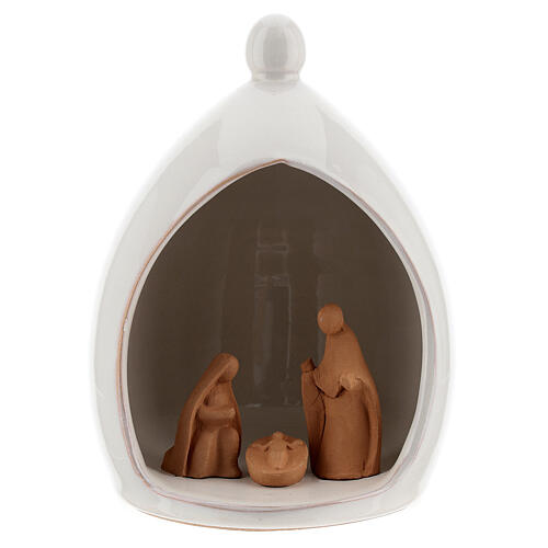 White stable with Holy Family set in Deruta terracotta 13x18 cm 1