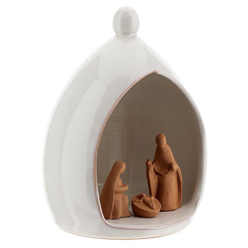 White stable with Holy Family set in Deruta terracotta 13x18 cm 3