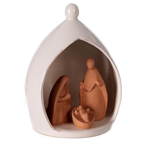 White drop stable with terracotta Holy Family set Deruta 22x16 cm 3