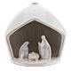 White modern Holy Family set in terracotta with stable 12x11 cm s1
