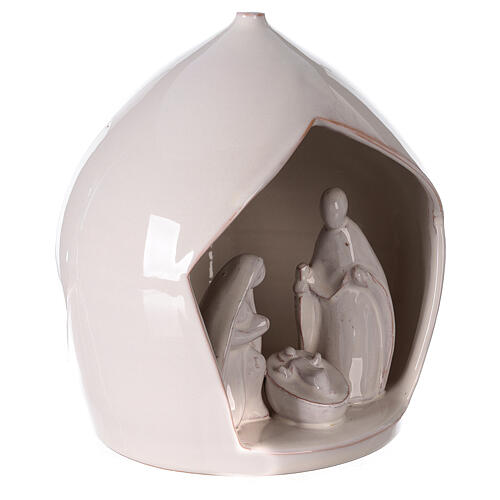 Quadratische Hütte Heilige Familie aus Terrakotta weiße Emaille, 20x18 cm 3