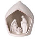 Quadratische Hütte Heilige Familie aus Terrakotta weiße Emaille, 20x18 cm s1