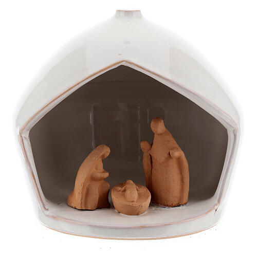 Stable with Holy Family two-toned Deruta terracotta 12x11 cm 1