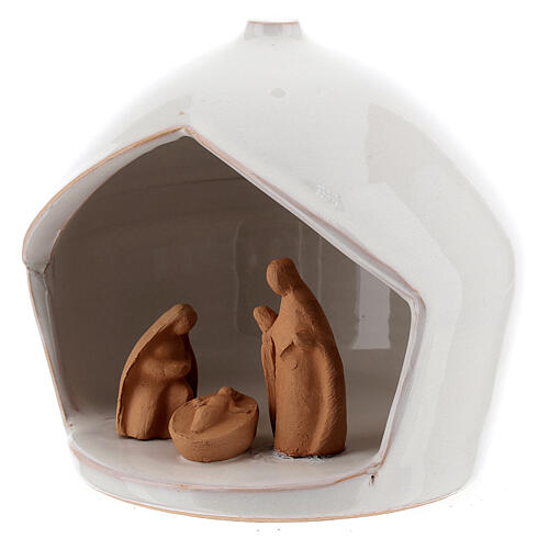 Stable with Holy Family two-toned Deruta terracotta 12x11 cm 2