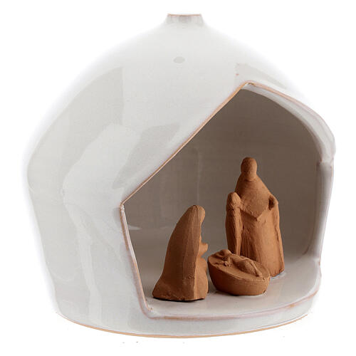 Stable with Holy Family two-toned Deruta terracotta 12x11 cm 3