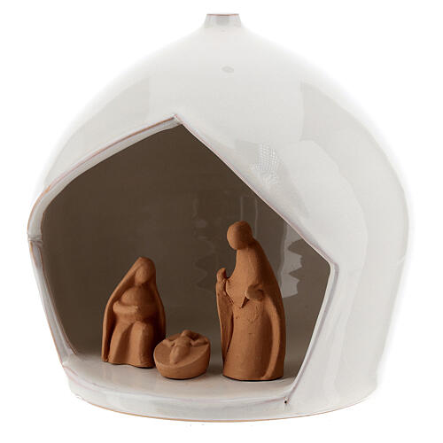 Round stable with Holy Family set Deruta terracotta 16x15 cm 2