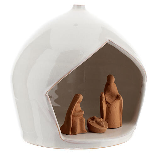 Round stable with Holy Family set Deruta terracotta 16x15 cm 3
