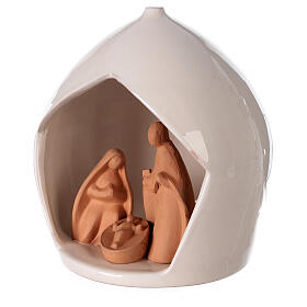 Round nativity stable with Holy Family two-toned Deruta terracotta 20x18 cm