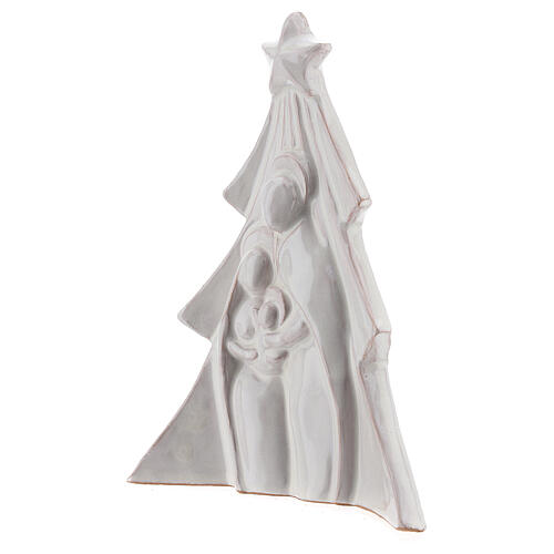 Christmas tree with Holy Family bas-relief in white Deruta terracotta 19x16 cm 2