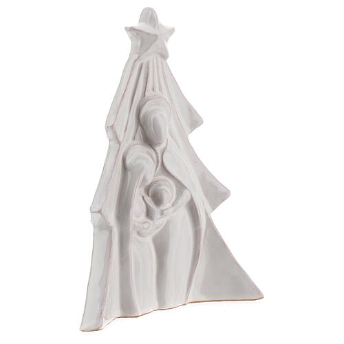 Christmas tree with Holy Family bas-relief in white Deruta terracotta 19x16 cm 3