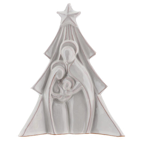Árvore de Natal terracota branca Sagrada Família em relevo Deruta 19x16 cm 1