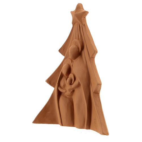 Christmas tree with Holy Family bas-relief in natural Deruta terracotta 19x16 cm 2