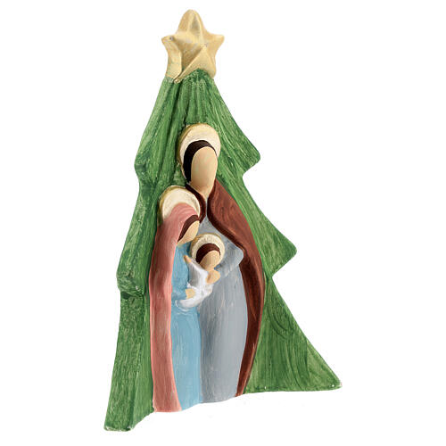 Árvore de Natal terracota pintada Sagrada Família em relevo Deruta 19x16 cm 3