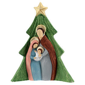 Christmas tree Holy Family decoration in colored Deruta terracotta 19x16 cm