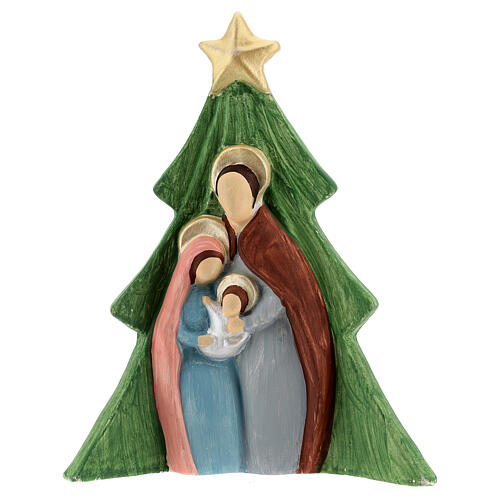 Christmas tree Holy Family decoration in colored Deruta terracotta 19x16 cm 1