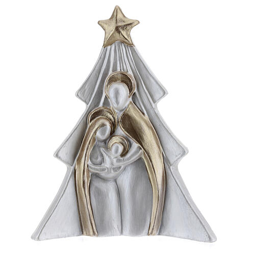 Holy Family Christmas decoration in white and gold Deruta terracotta 19 cm 1